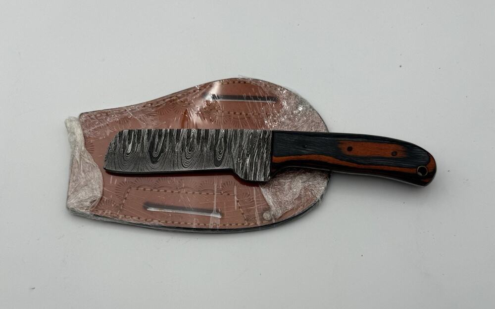 Handmade Damascus Steel Fixed Blade Knife w/ Leather Sheath – Pakistan Made NEW